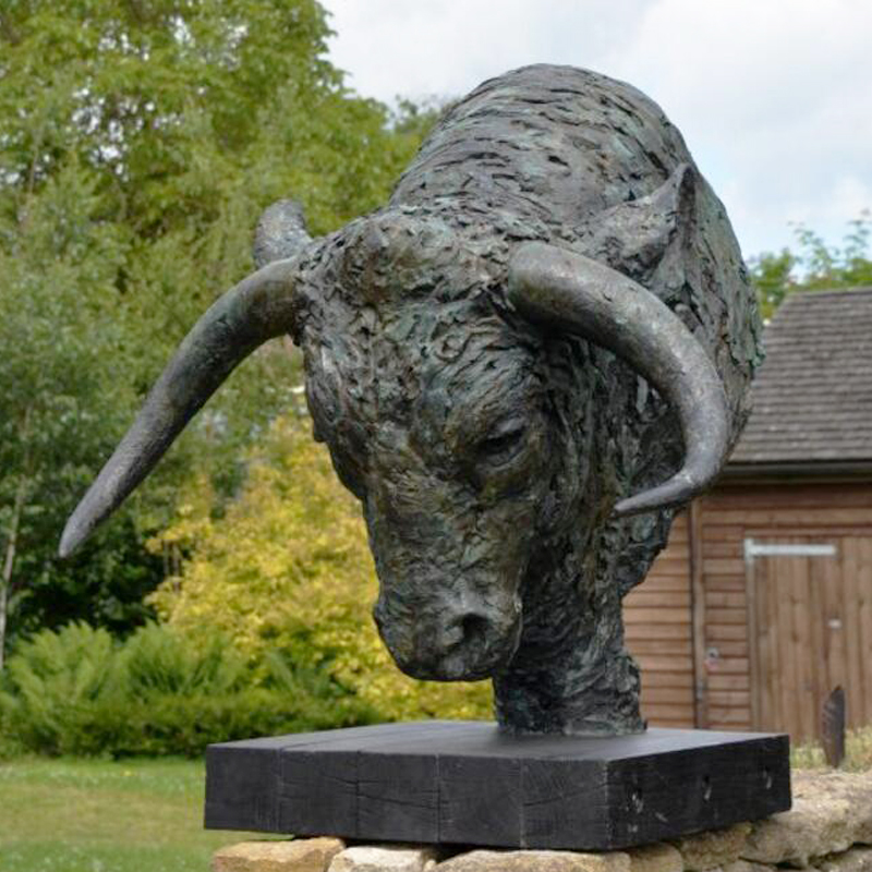 Bull head bust statue