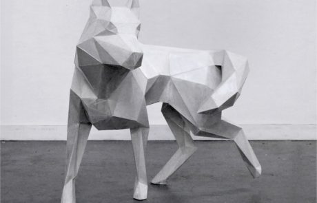 Polygonal wolf statue