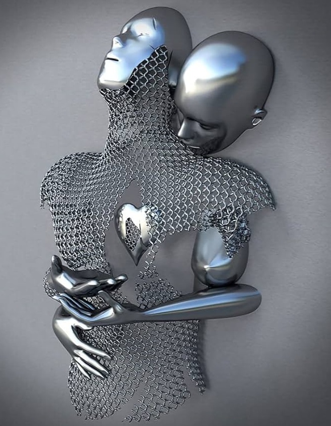 stainless steel couple wall sculpture