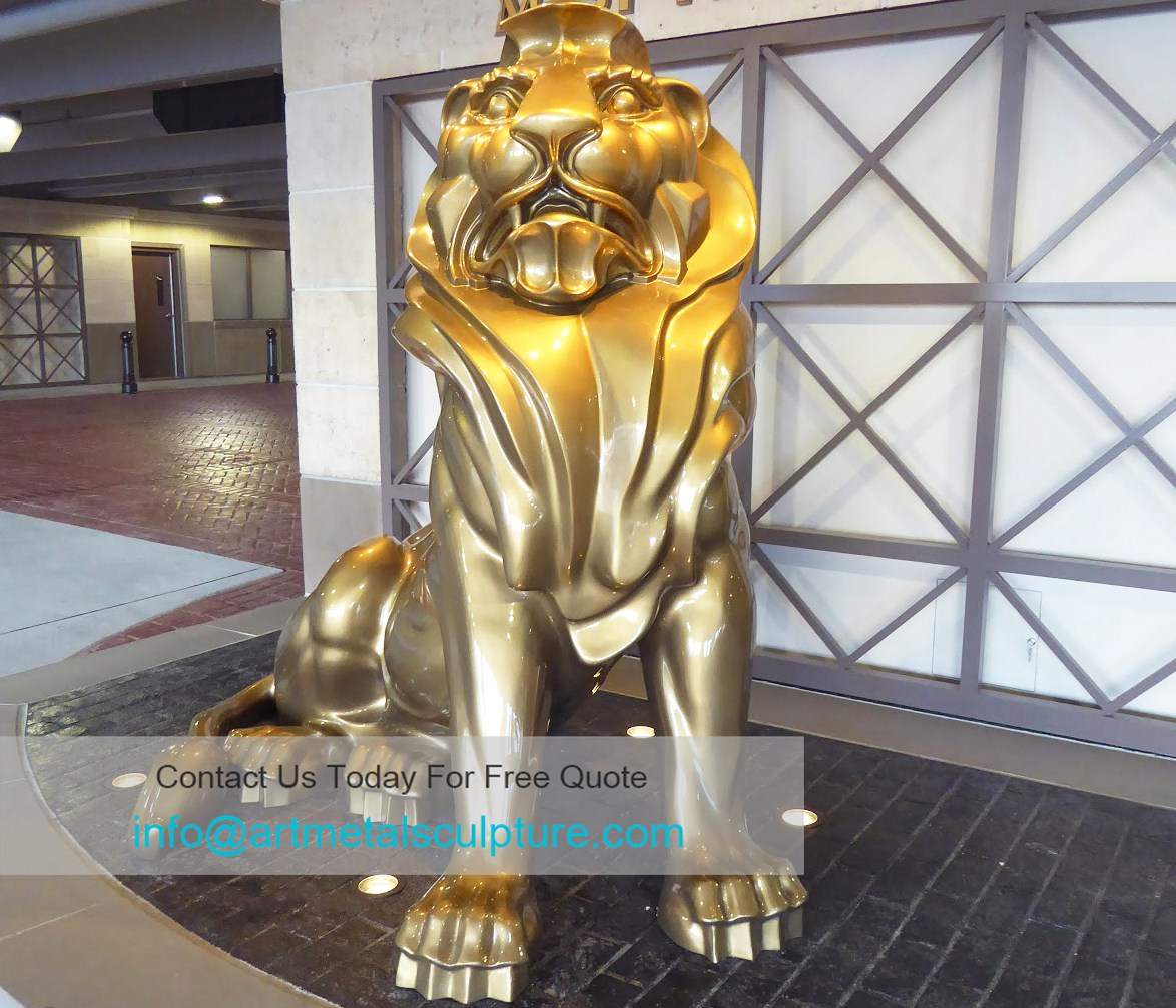 Stainless steel lion sculpture in gold color