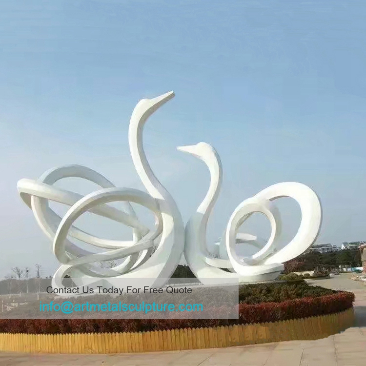 Sculpture decor stainless steel swans