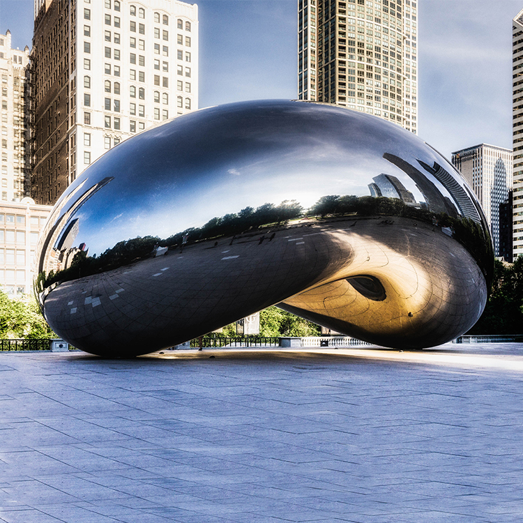 custom winter blues bean cloud gate park large Chicago stainless steel sculpture