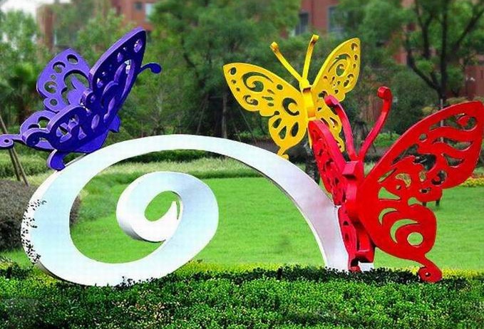 Colorful butterfly garden metal sculpture