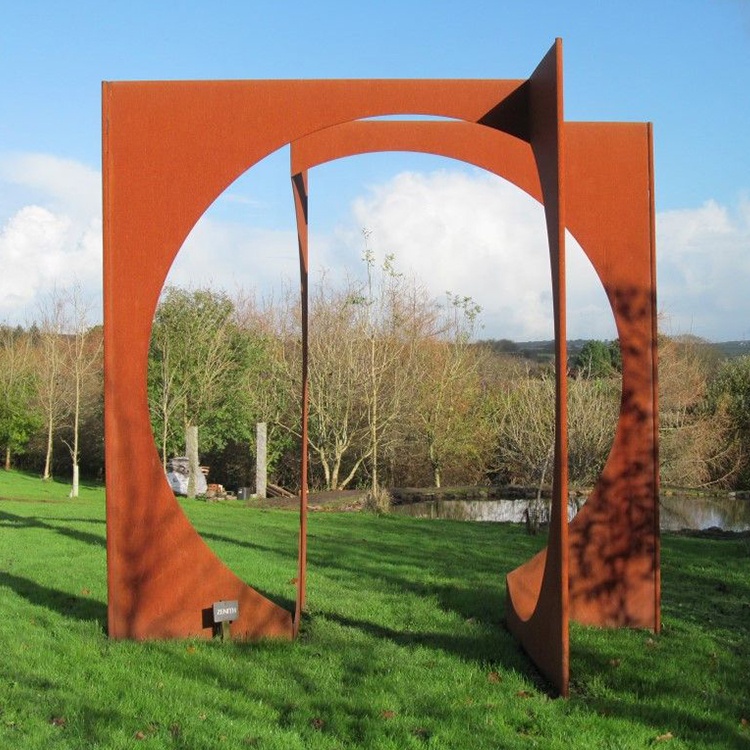 Contemporary Abstract Square Circular statue garden corten steel sculpture