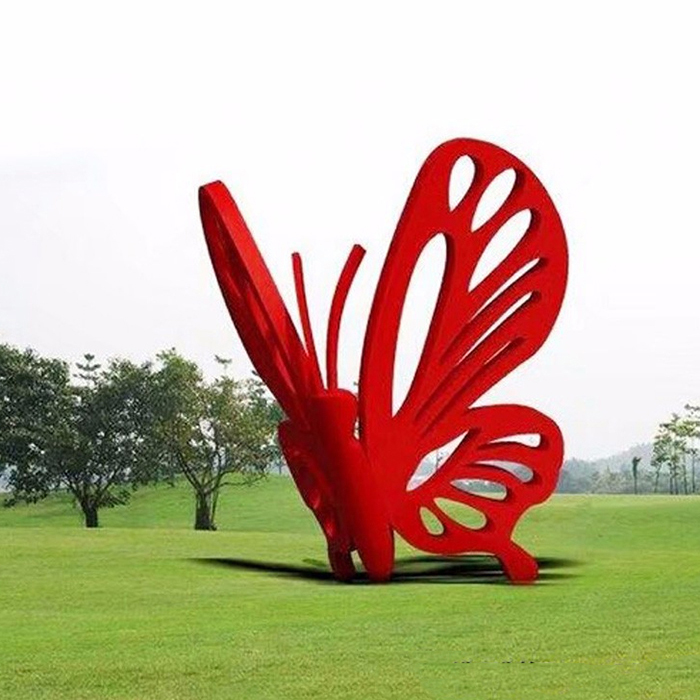 Contemporary Art Large Red Butterfly Outdoor Stainless Steel Sculpture