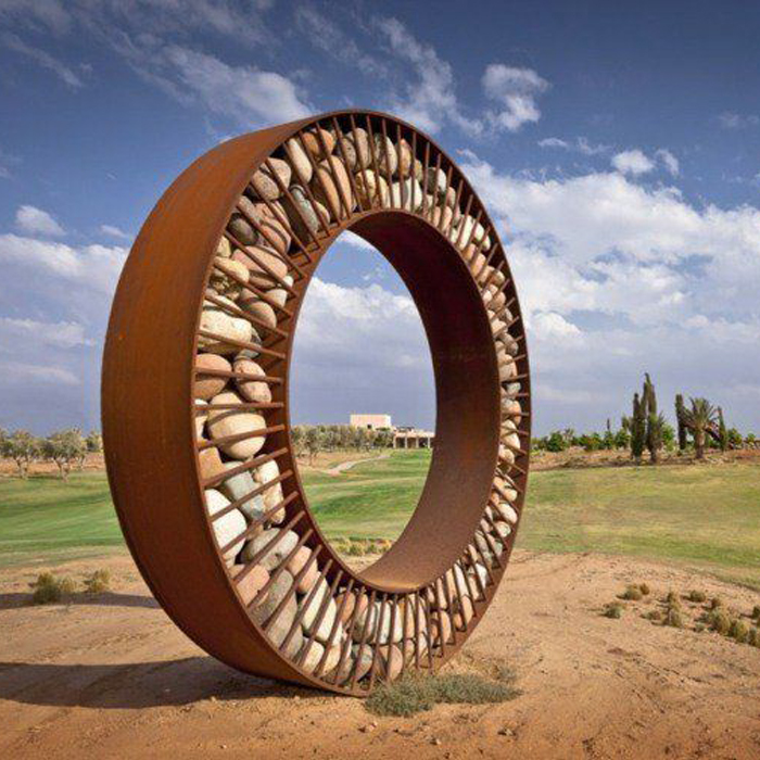 Contemporary circle art mind corten steel garden sculpture