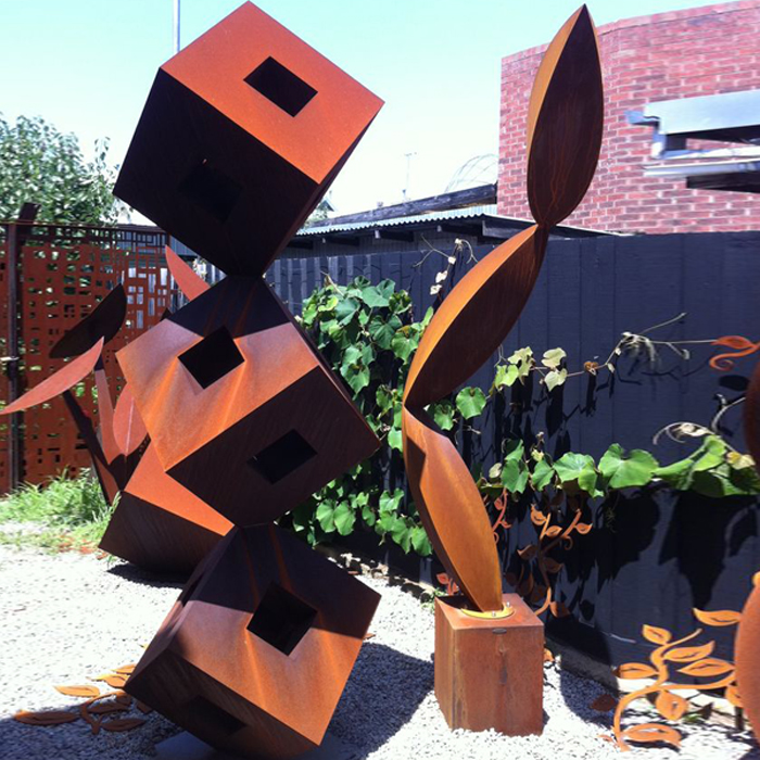Corten Steel Garden Metal Tiered Cube Sculpture