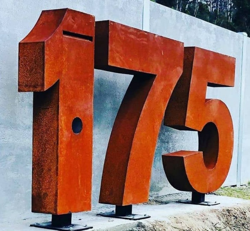 Corten Steel Number Metal Mailbox 175