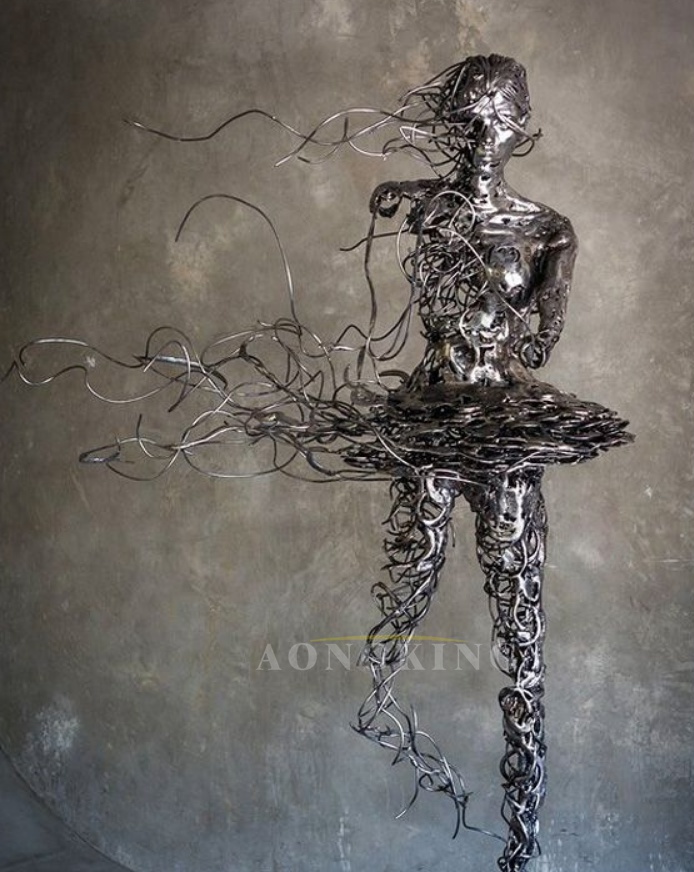 stainless steel Wire Fairy and Dandelion Sculpture