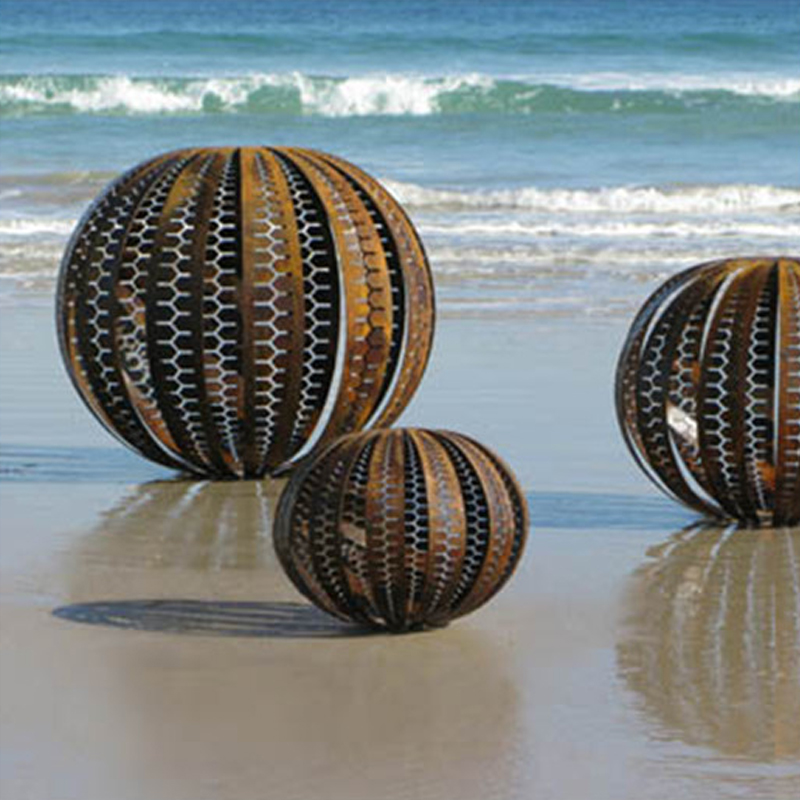 Large Garden Ball Sculpture Outdoor Corten Steel Rusty Sphere