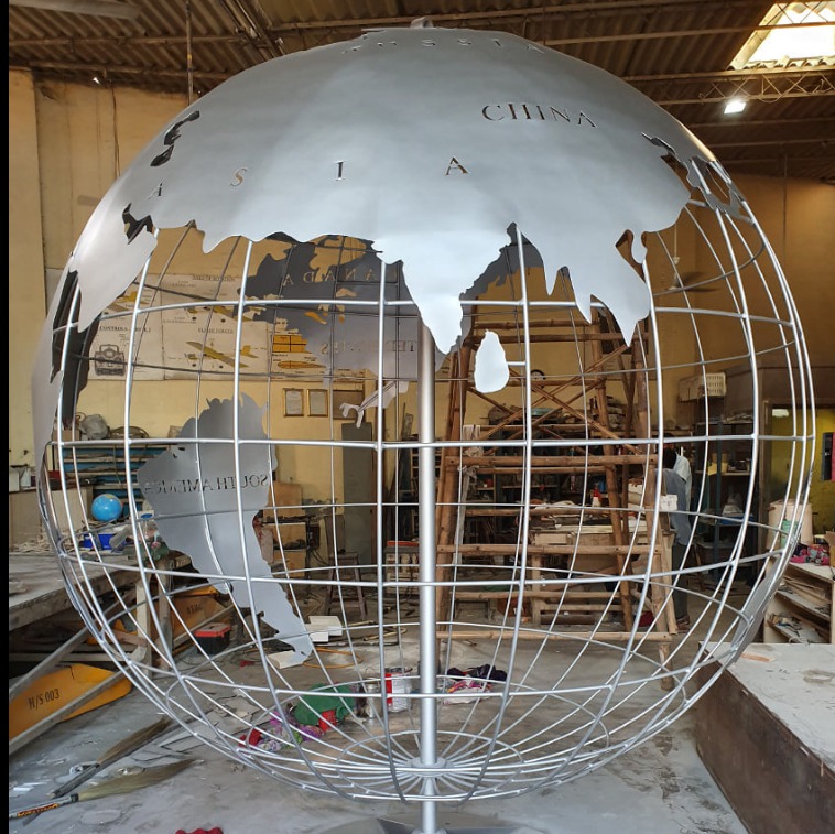 Large Stainless Steel Outdoor Metal World Globe Sculpture (2)