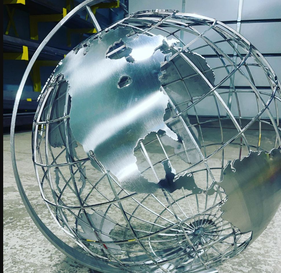 Large Stainless Steel Outdoor Metal World Globe Sculpture (3)