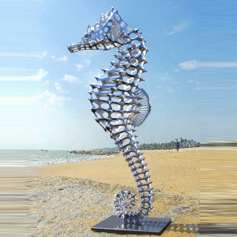 Large Stainless Steel Sea Horse Metal Fish Sculpture