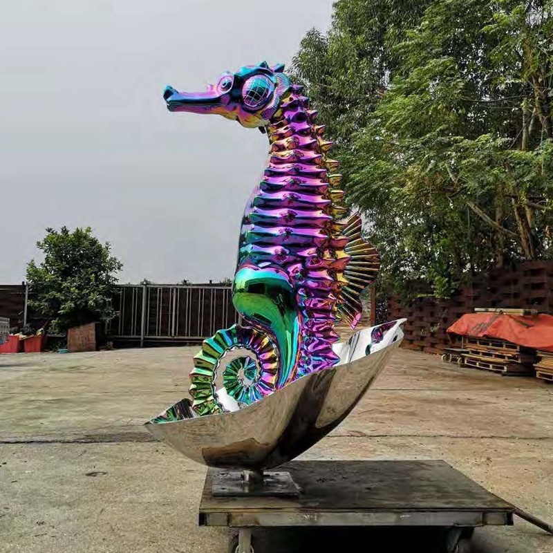 Large Stainless Steel Seahorse Sculptures Garden Outdoor Fountain For Sale