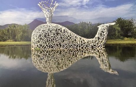 Large abstract steel whale sculpture outdoor decoration