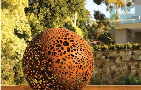 Laser Cut Rusty Corten Steel Garden Ball Sculpture