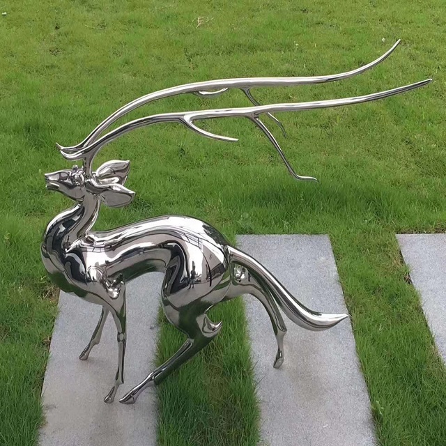 Metal Deer Sculpture, Landscape Decoration Stainless Steel Deer Sculpture 