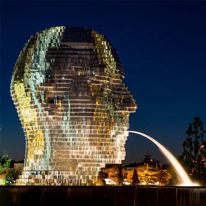Mirror Metalmorphosis Fountain Stainless Steel Head Moving Sculpture