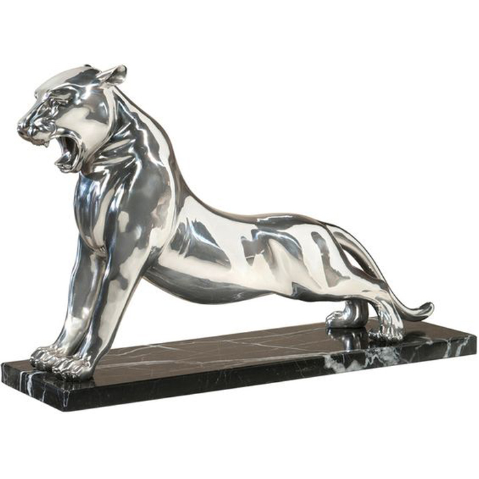 Modern Abstract Life Size Stainless Steel Polished Panther Statue 