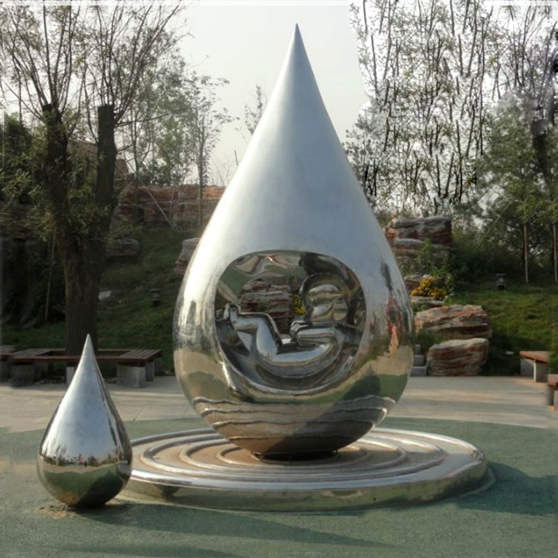 Modern Abstract Metal Yard Art Waterdrop Sculpture 