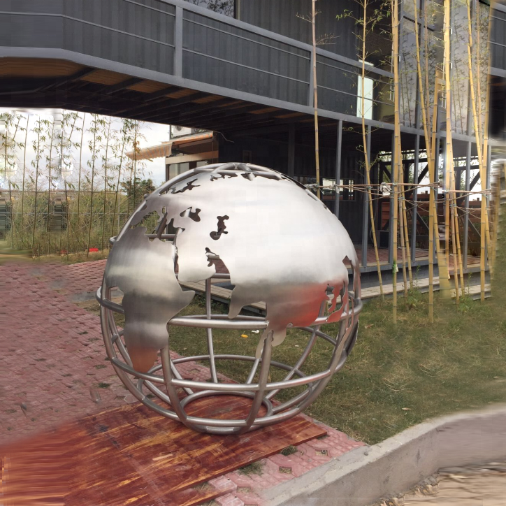Modern Outdoor Large Stainless Steel Globe Ball Sculpture