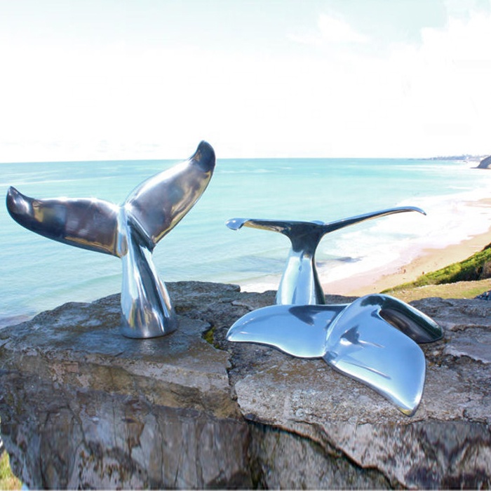 Modern Outdoor Stainless Steel Whale Tail Sculpture