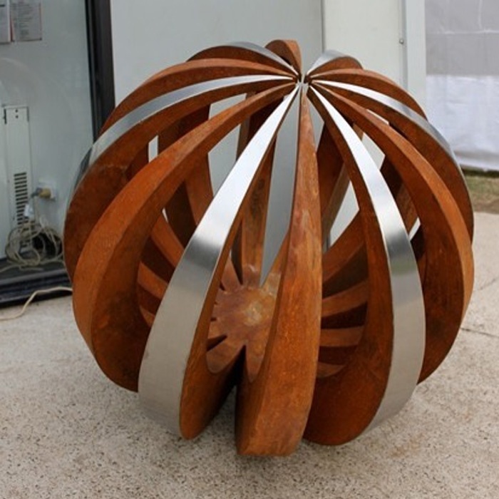 Outdoor Hollow Stainless Steel And Corten Steel Spheres Sculpture 
