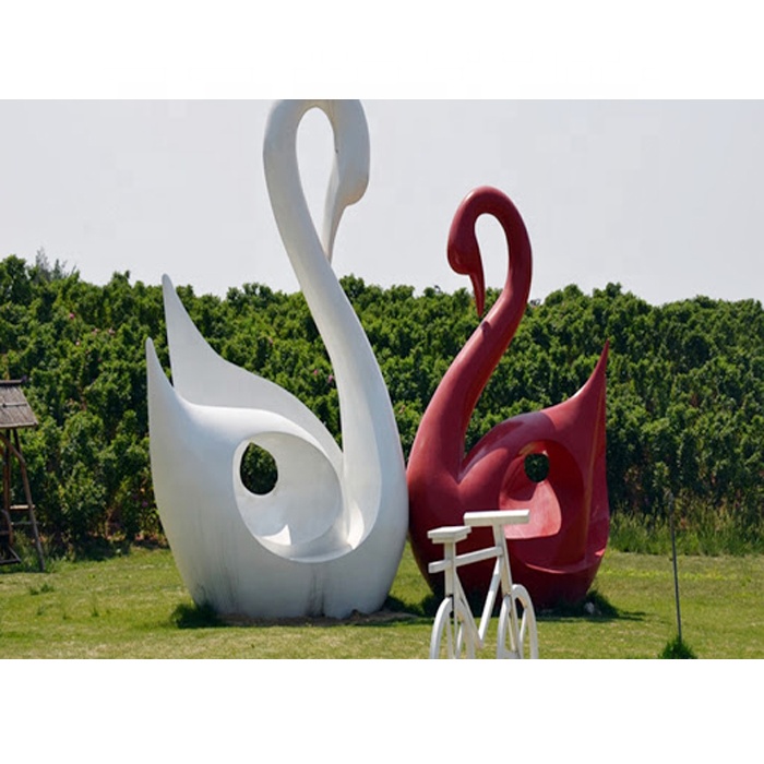 Painted Modern Outdoor Stainless Steel Swan Sculptures