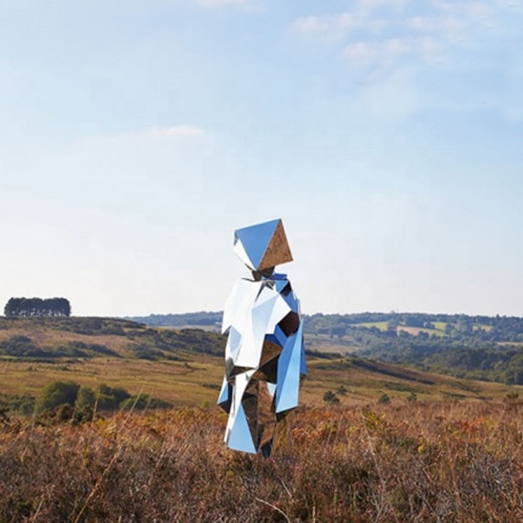 Polished Modern Life Size Stainless Steel Human Geometric Sculpture