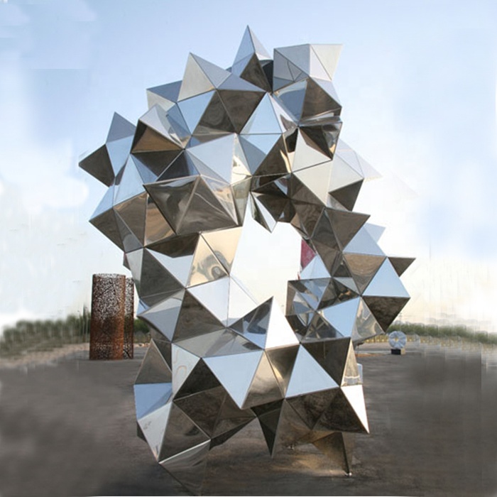 Polished Modern Outdoor Stainless Steel Geometric Sculpture