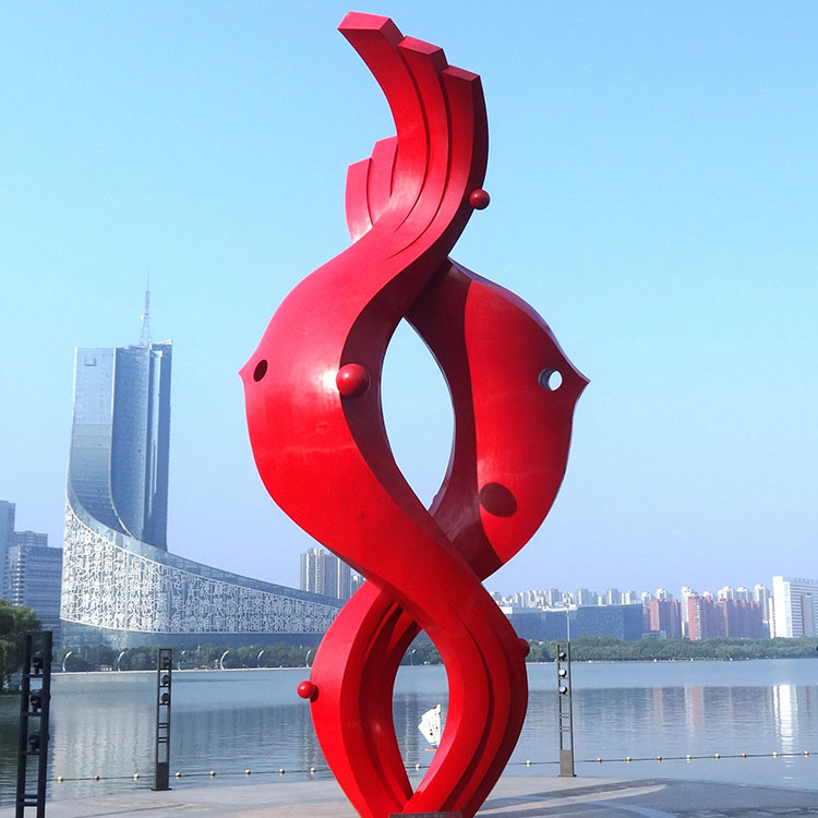 Red Color Modern Large Stainless Steel Outdoor Sculpture