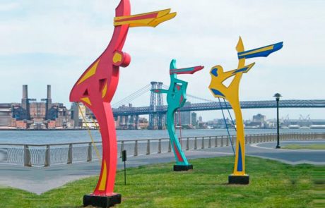 colorful stainless steel national fitness sculpture