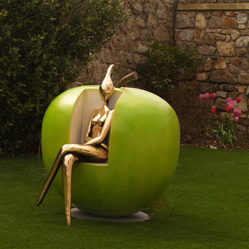Stainless Steel Abstract Figure Arts Garden Sculpture With Apple
