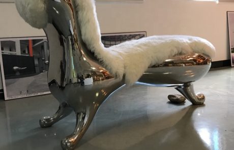 Stainless Steel Alpaca Animal Metal Bench Sculpture