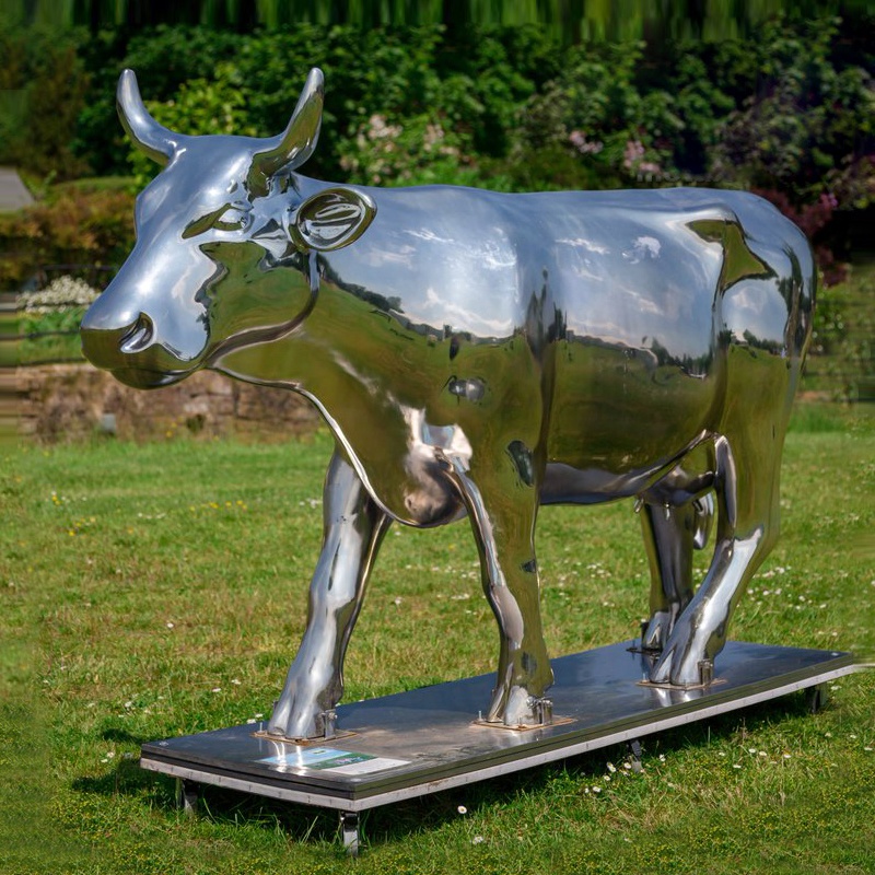 Stainless Steel Animal Sculpture Life Size Metal Cow Sculpture