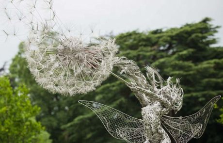 Stainless Steel Outdoor Large Wire Fairy and Dandelion Sculpture