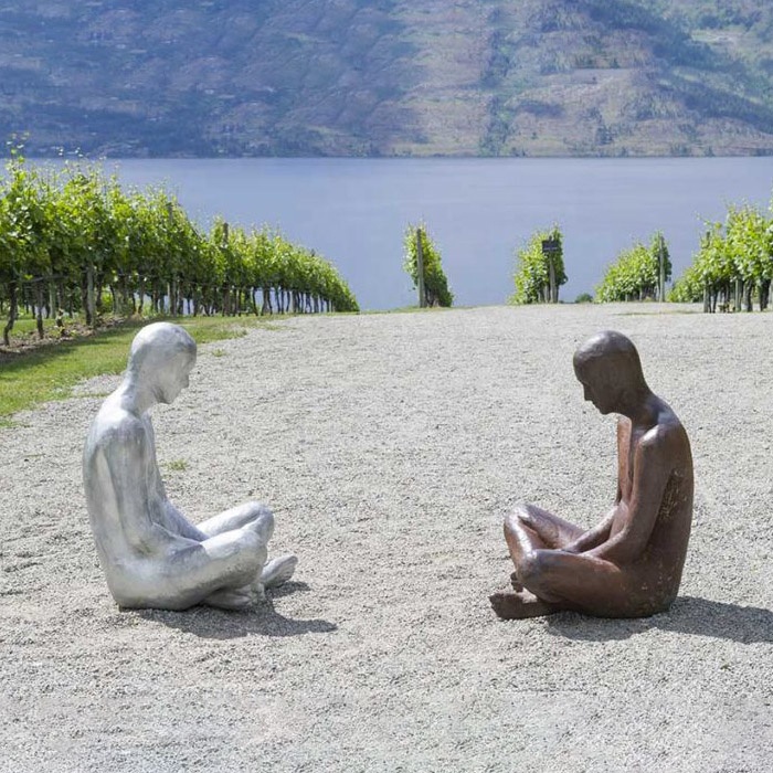 Two Seated Figures Outdoor Kelowna Sculptures In Stainless Corten Steel