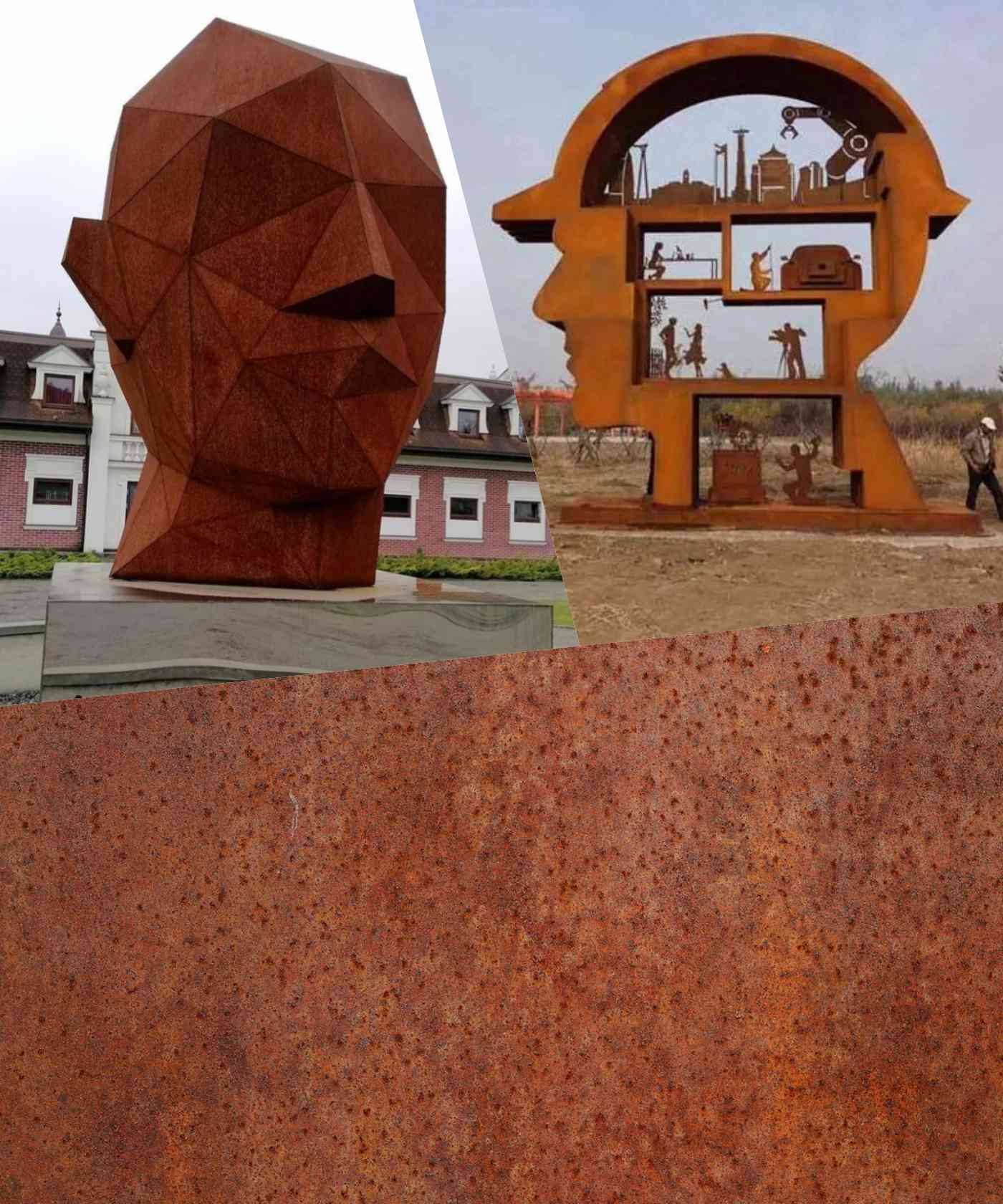corten steel face sculpture
