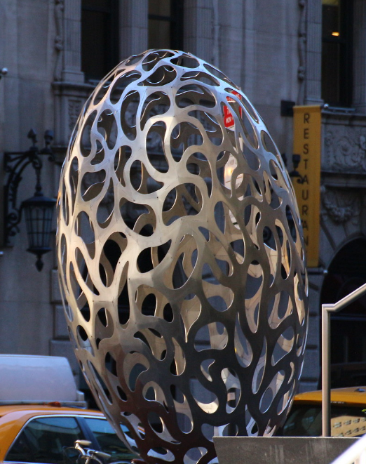 hollow metal sphere sculpture detail