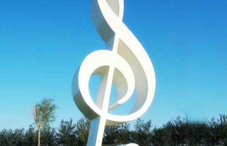 large painted modern outdoor stainless steel music note sculpture