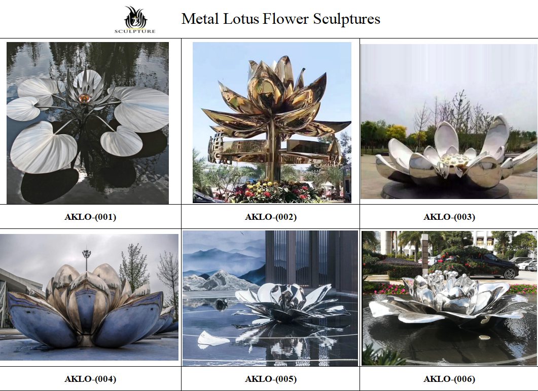 more metal lotus flower sculptures