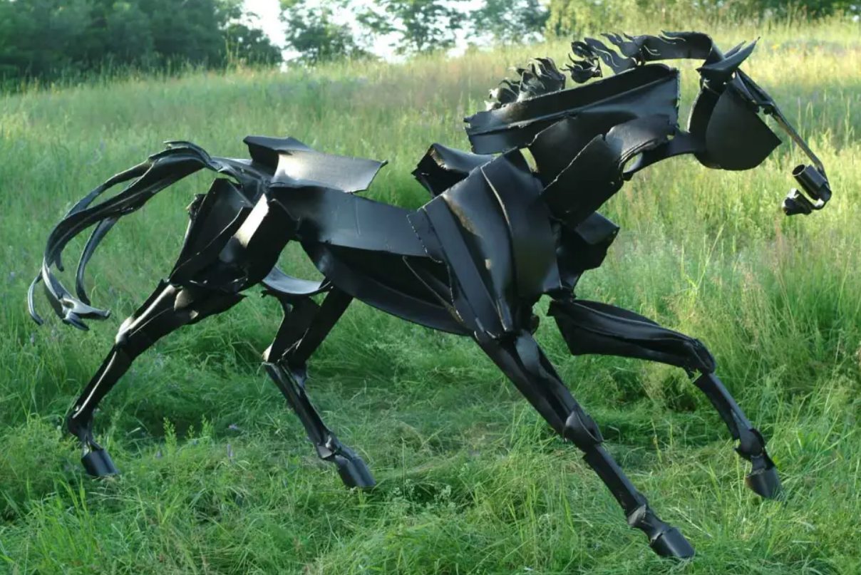 running iron horse sculpture