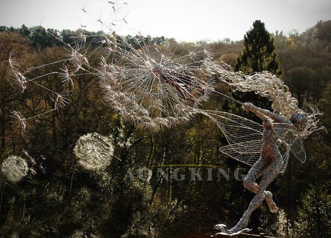 stainless steel Wire Fairy and Dandelion Sculpture (1)