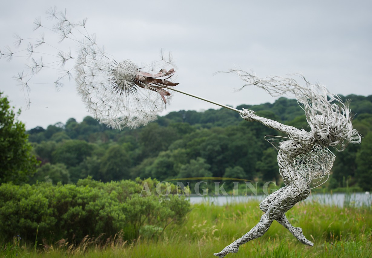 stainless steel Wire Fairy and Dandelion Sculpture (3)