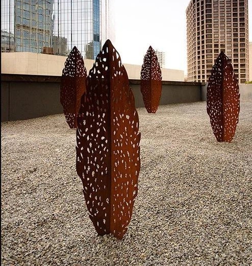 unique corten steel leaves sculpture
