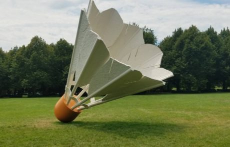 contemporary modern metal garden shuttlecock sculpture