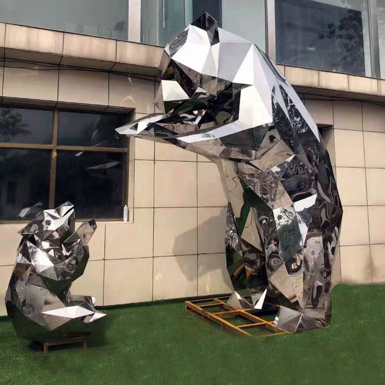 Geometric stainless steel bear metal art sculpture