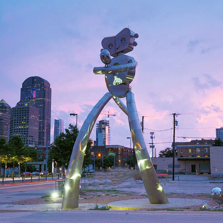 city robot metal sculpture stand 