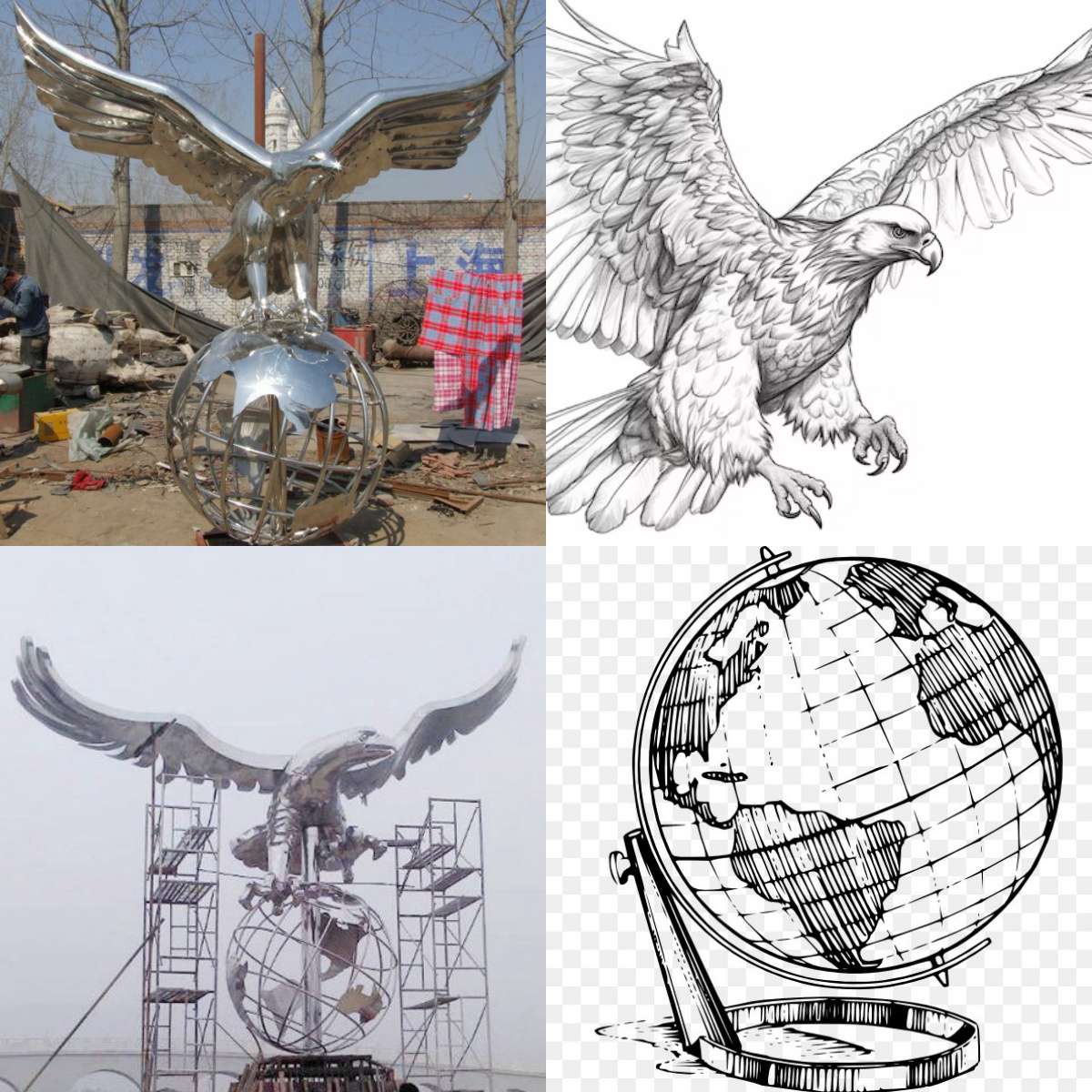 outdoor metal eagle sculpture on hollow earth