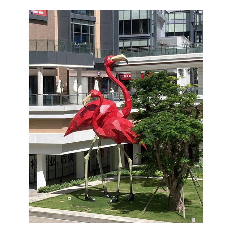 outdoor metal yard art geometric flamingo sculptures